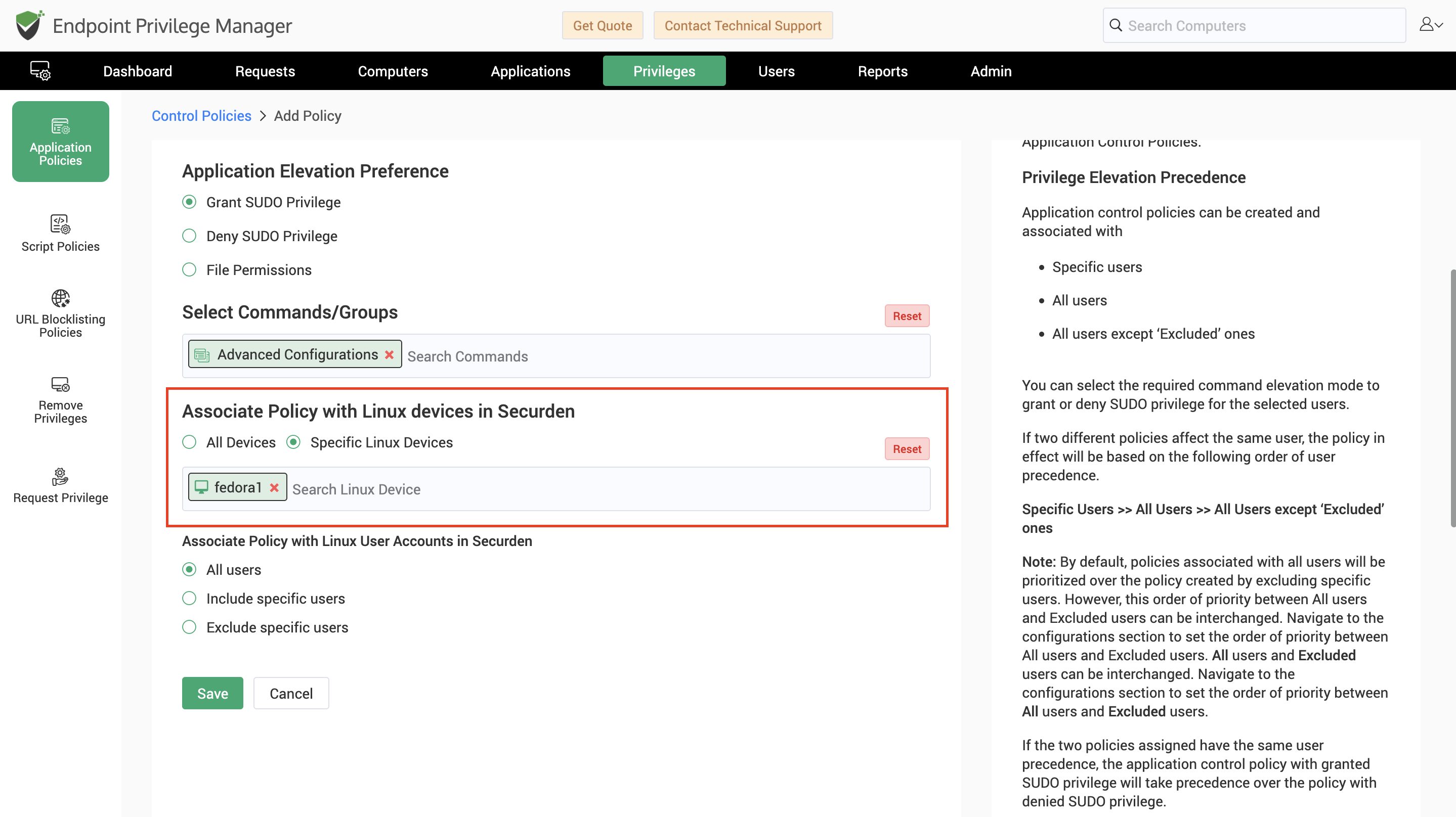Associate Policy With Linux Devices