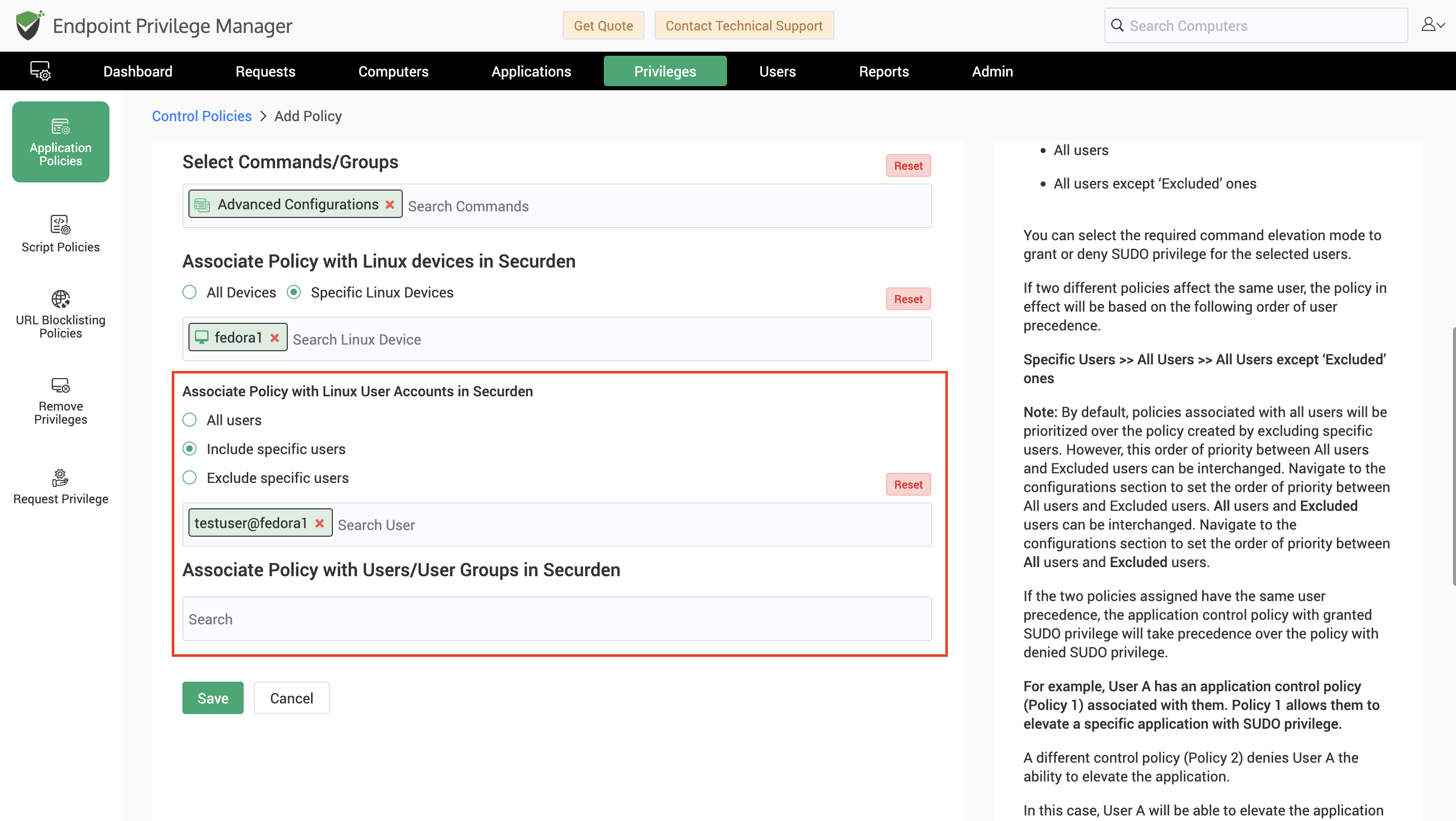 Associate Policy With Users On Linux Machines