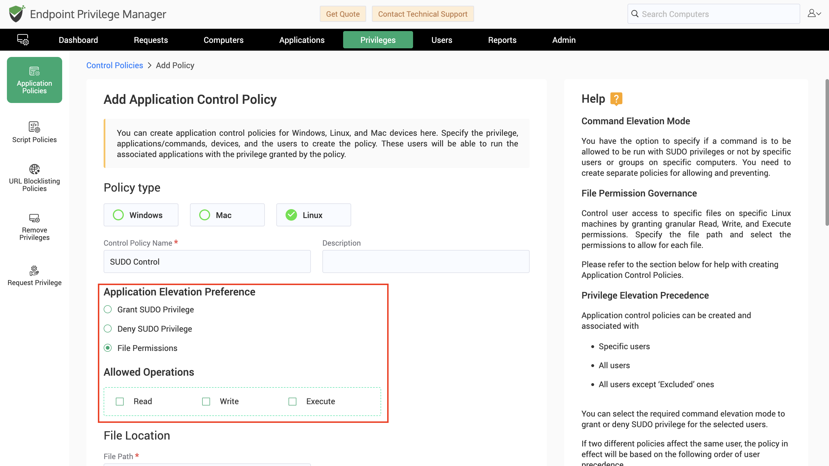 Create Linux File Permissions Policy