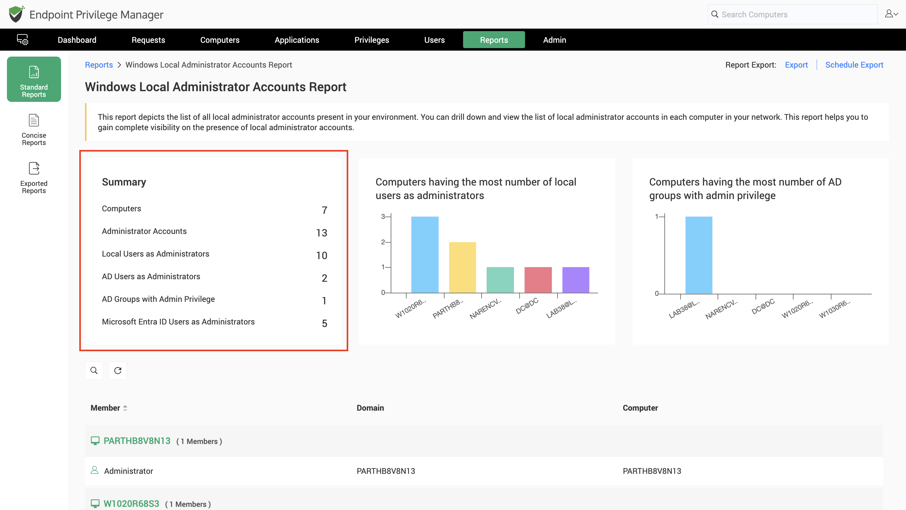Local Admin Account Report Summary