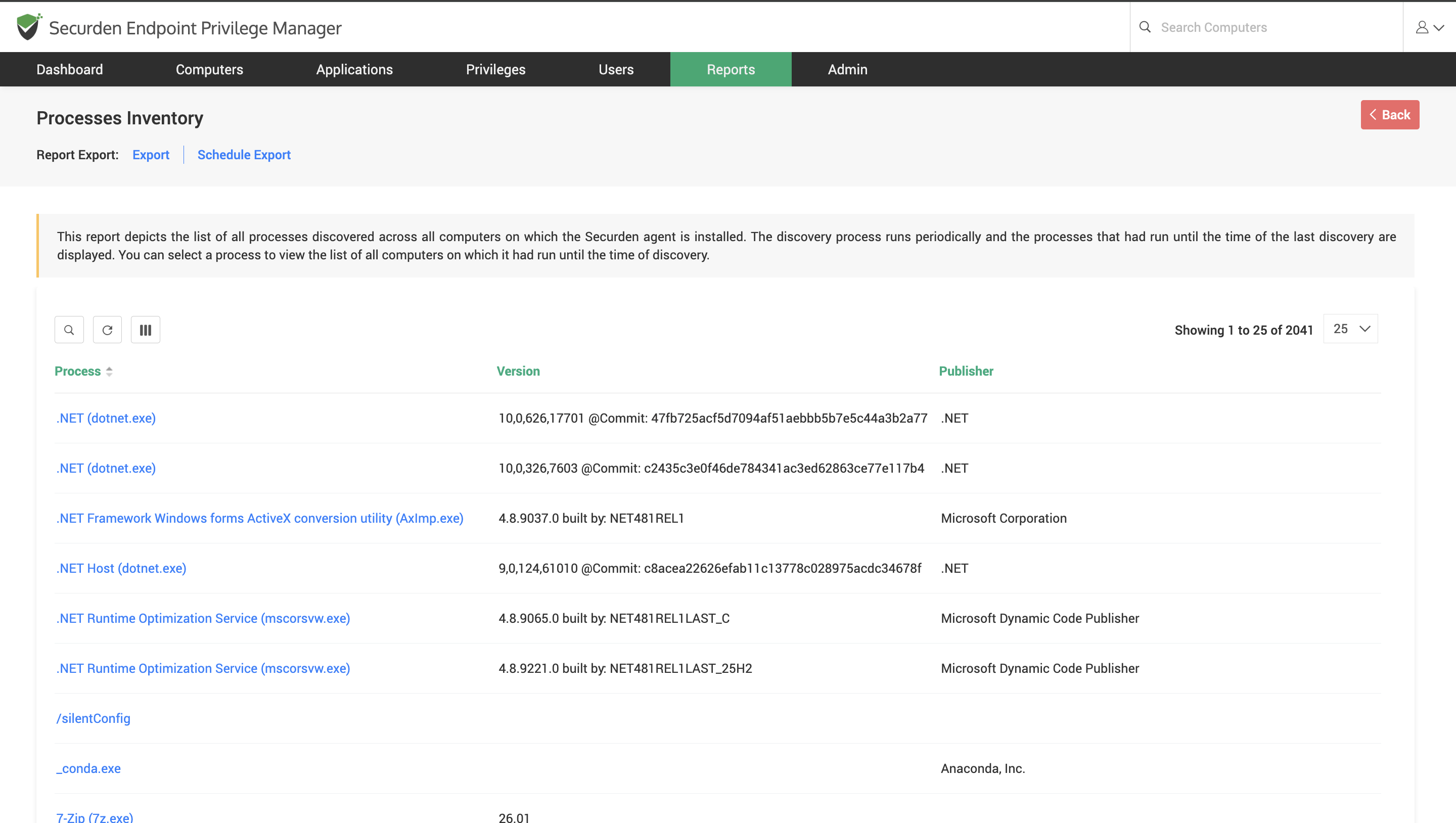 Processes Inventory Report Snapshot