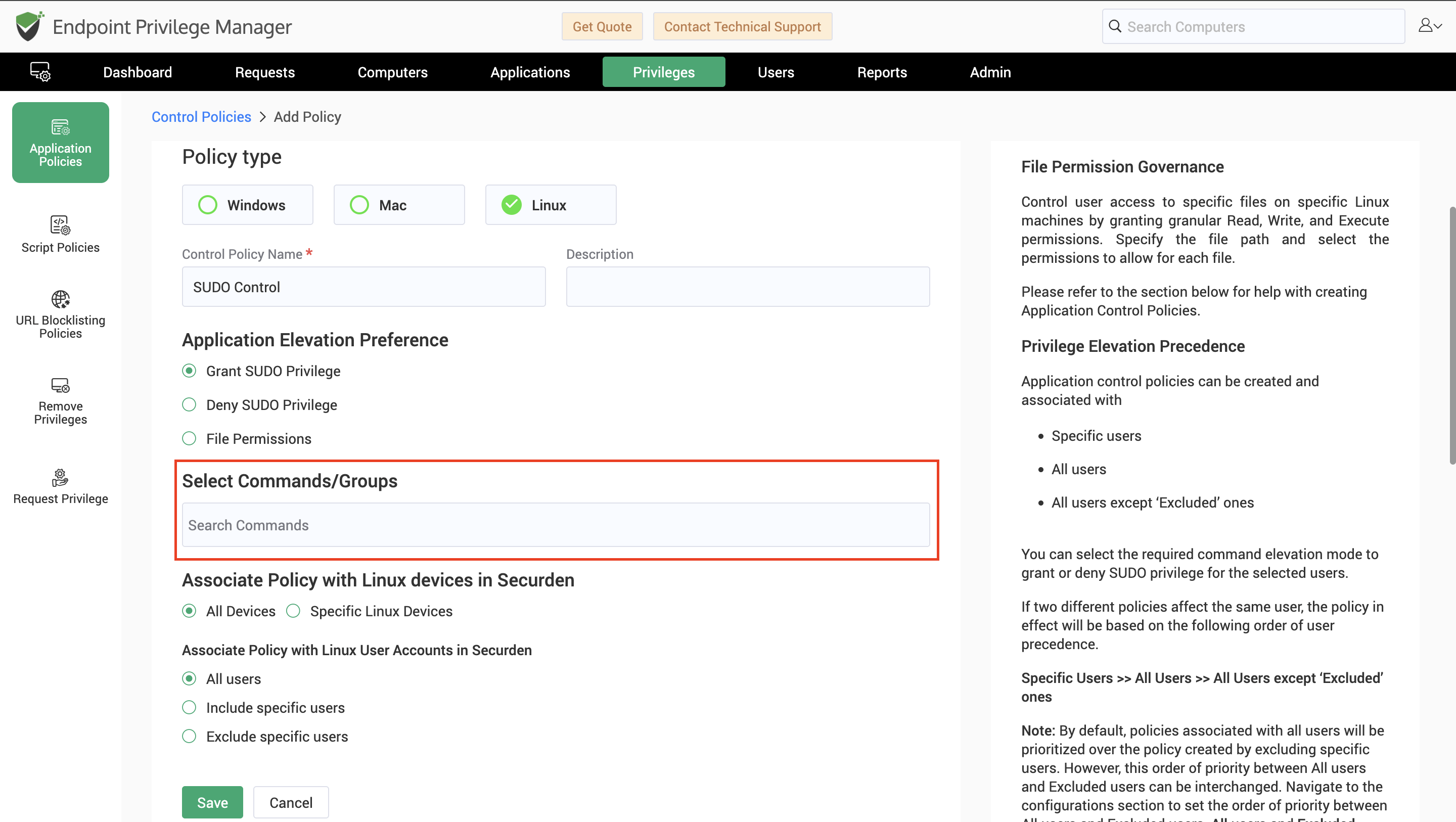 Select Commands For Granting And Denying SUDO Privilege
