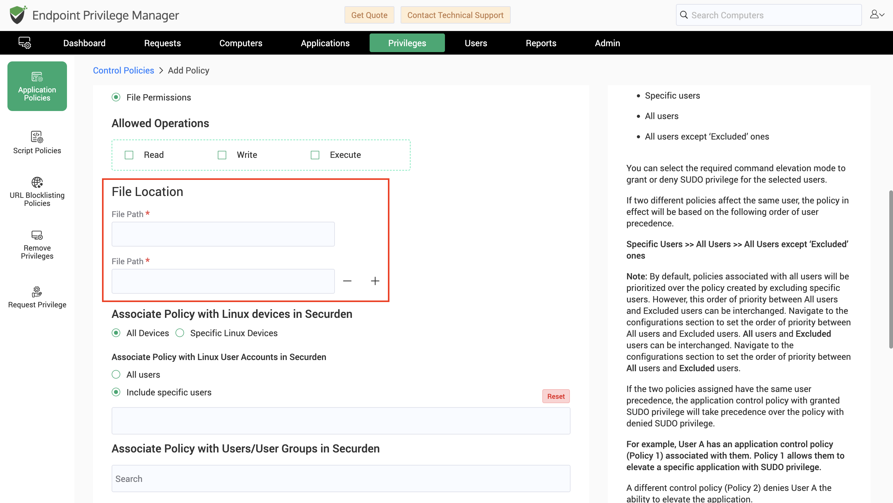 Specify The File Path For Linux File Permissions Policy