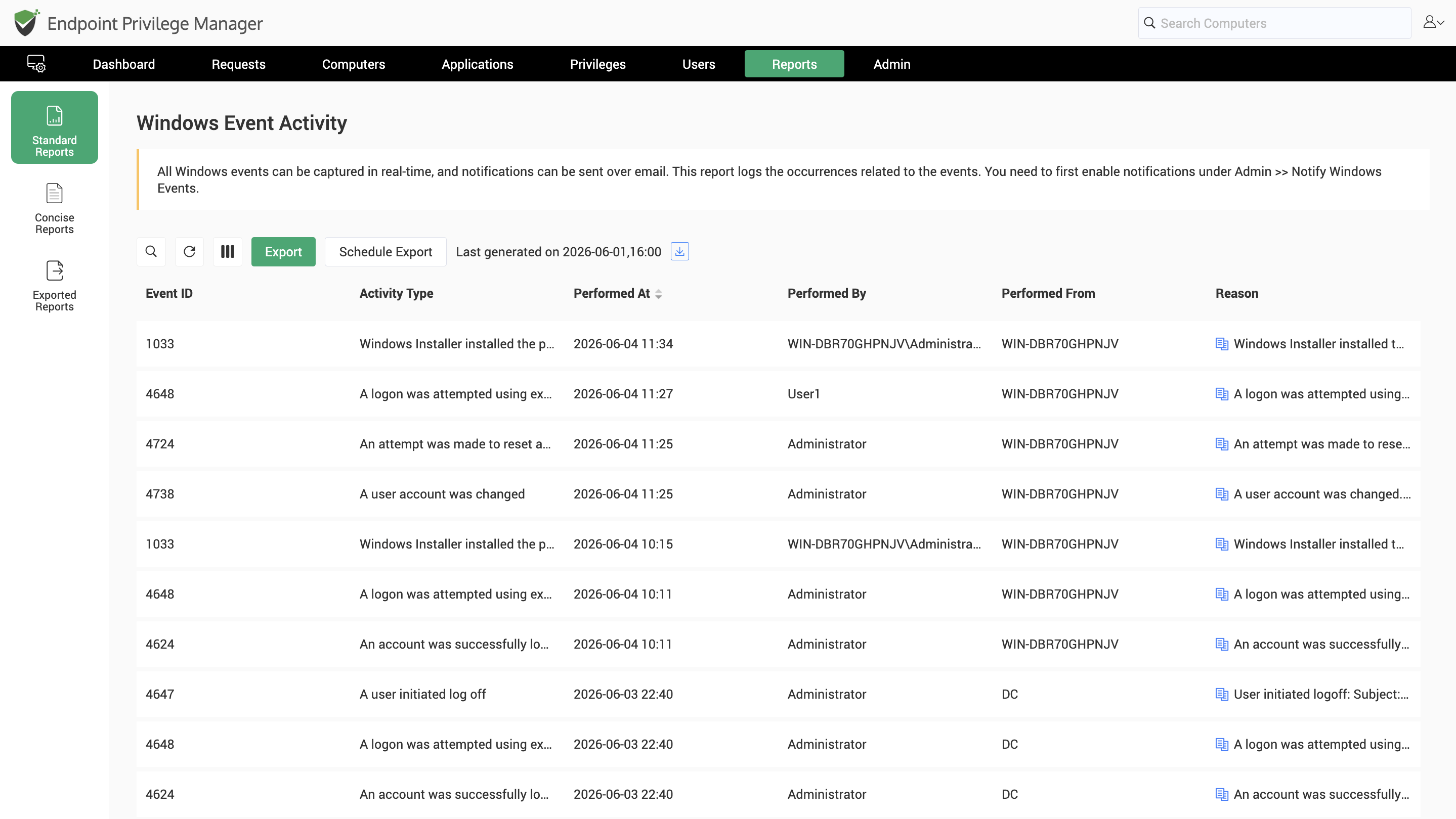 Window Event Activities Report