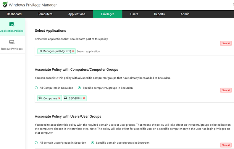 Securden Appplication Policies