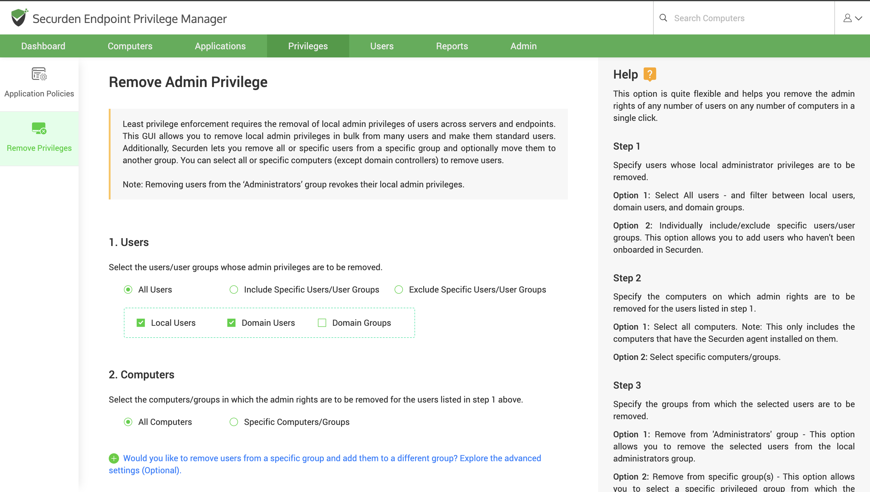 Remove Privileges Using EPM