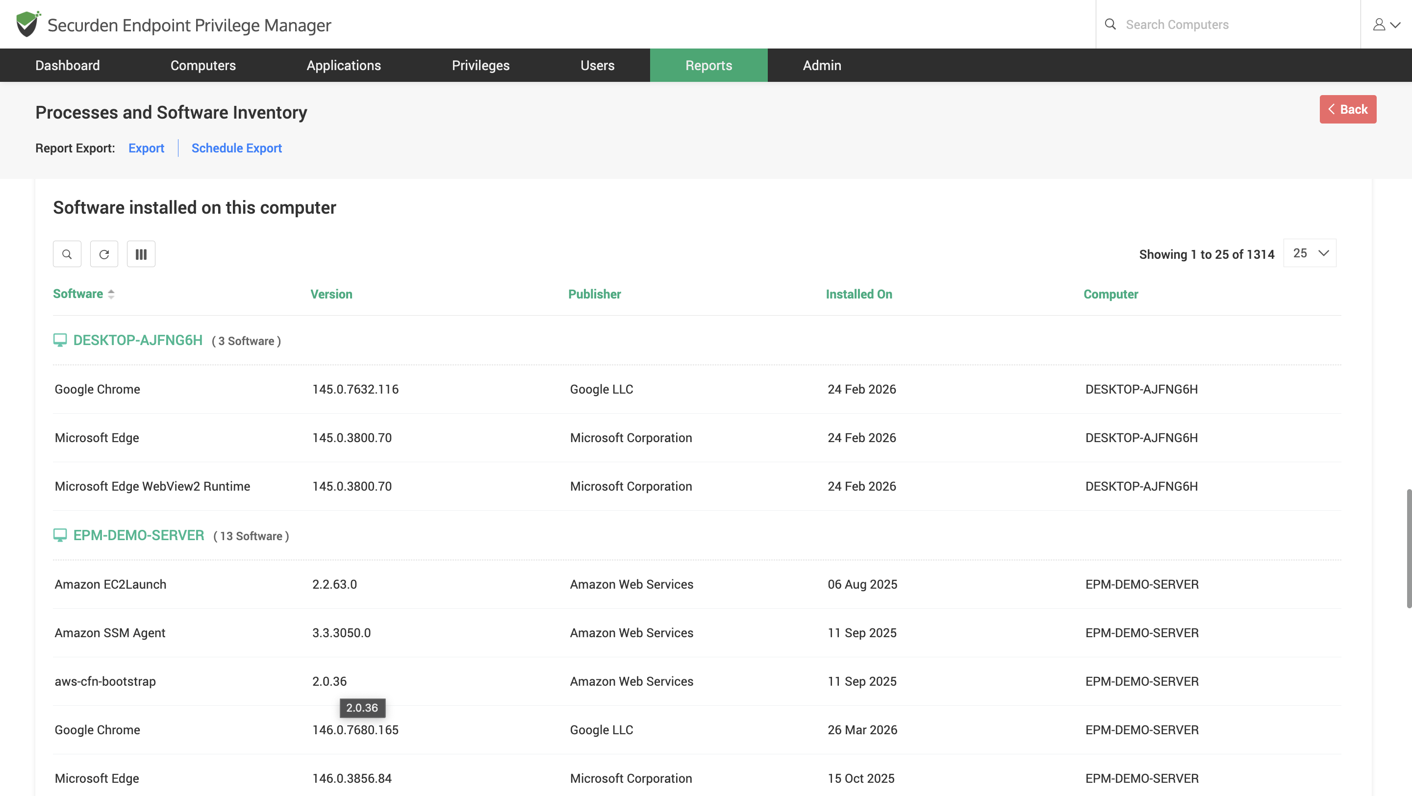 Installed Applications on Endpoint Report Endpoint Privilege Manager
