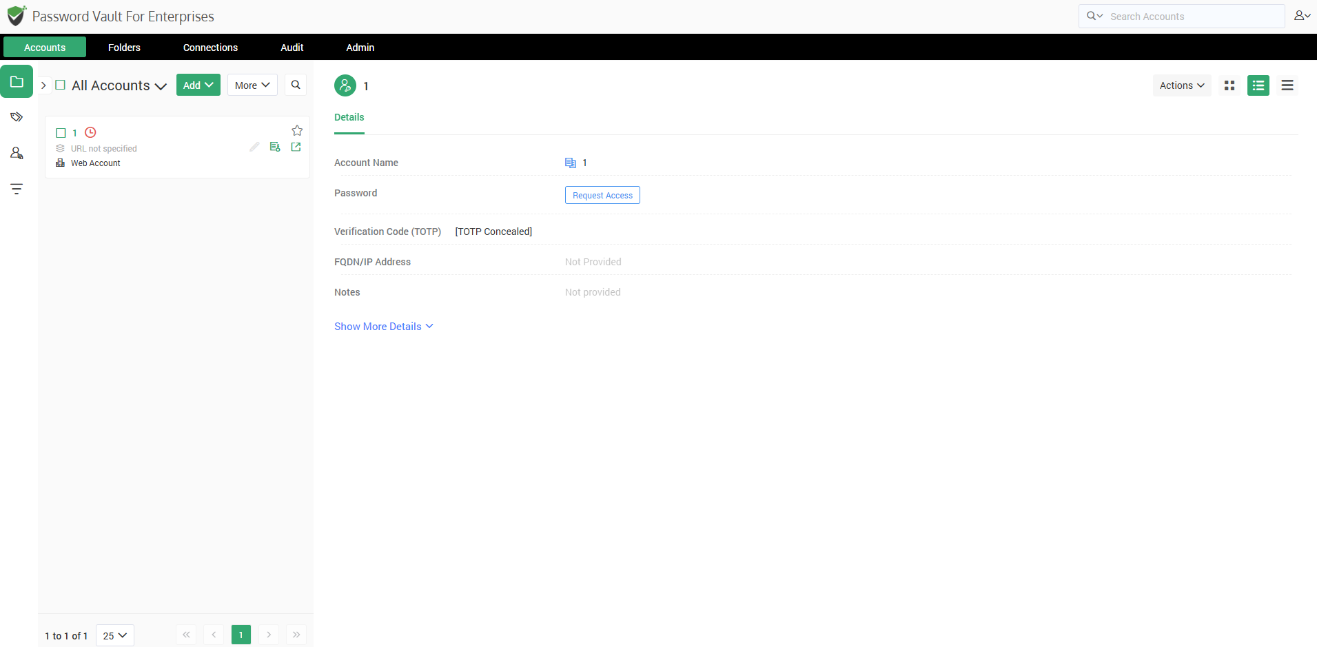 User requesting just-in-time (JIT) access to a privileged password in Password Vault for Enterprises.
