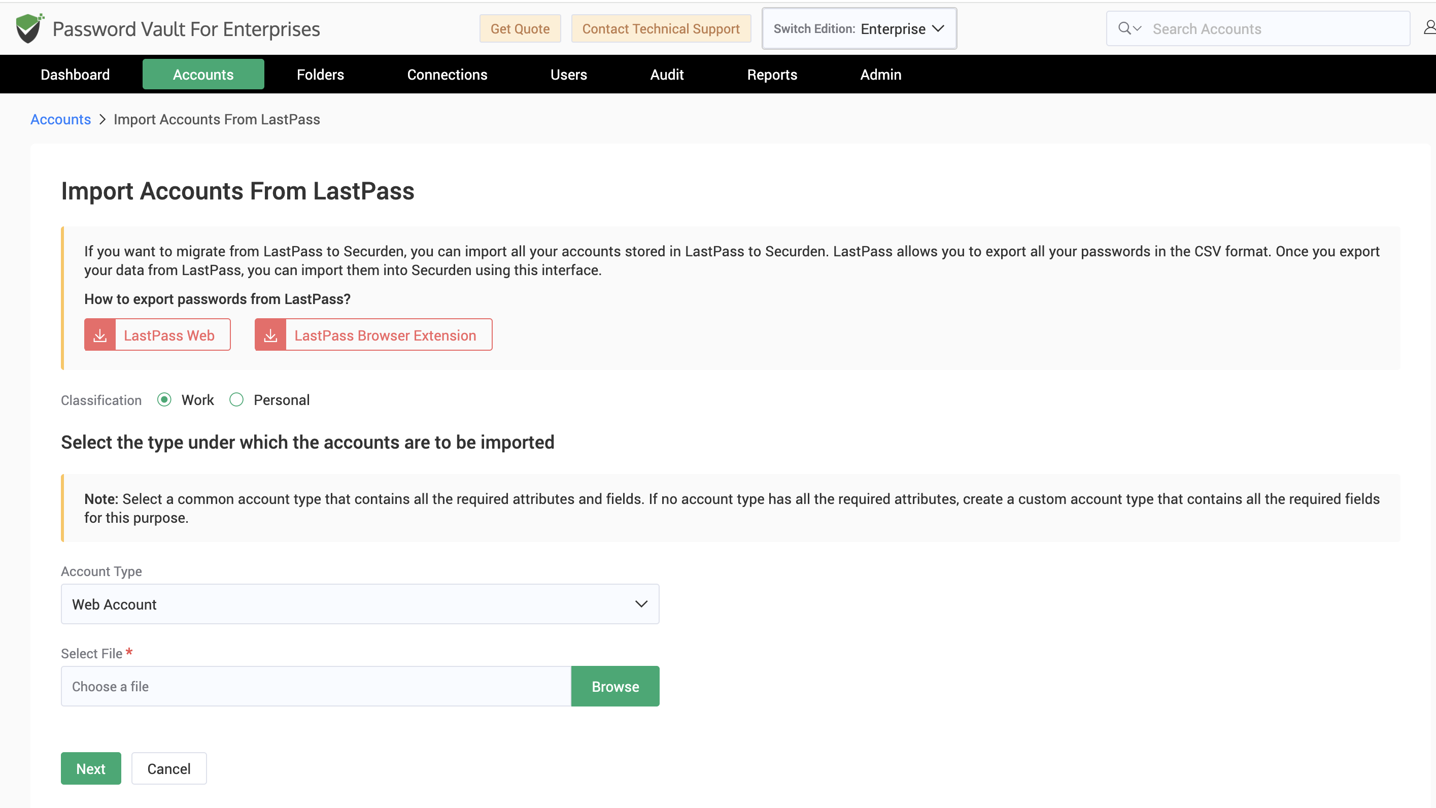 Import enterprise passwords and credentials from LastPass, CSV files, and other password managers into a centralized password vault.