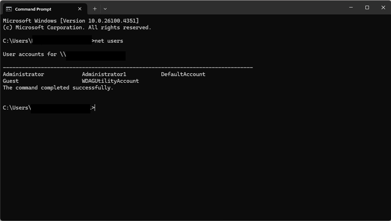 Local Users Using Command Prompt