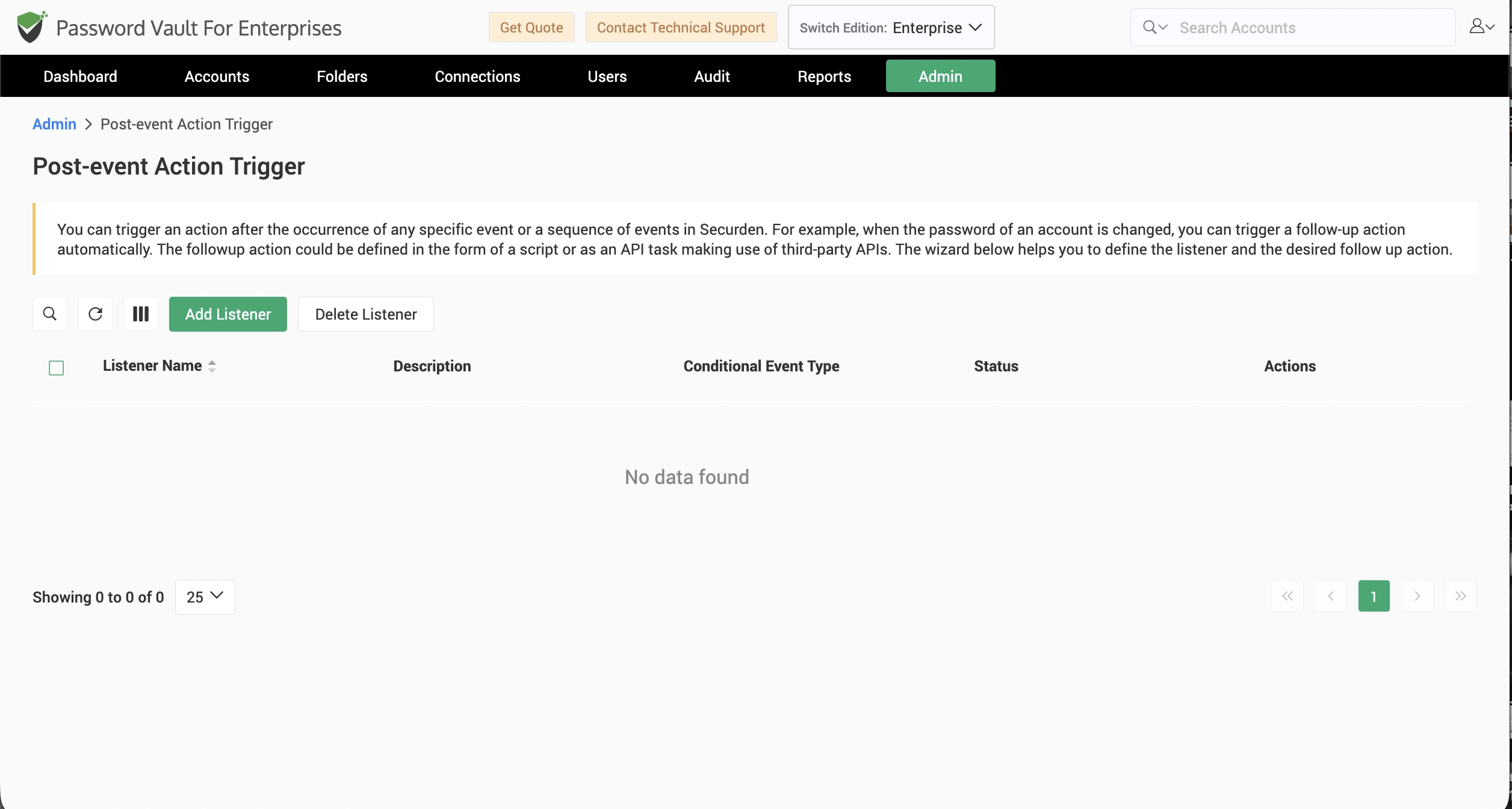 interface showing add listener option to add new event listener