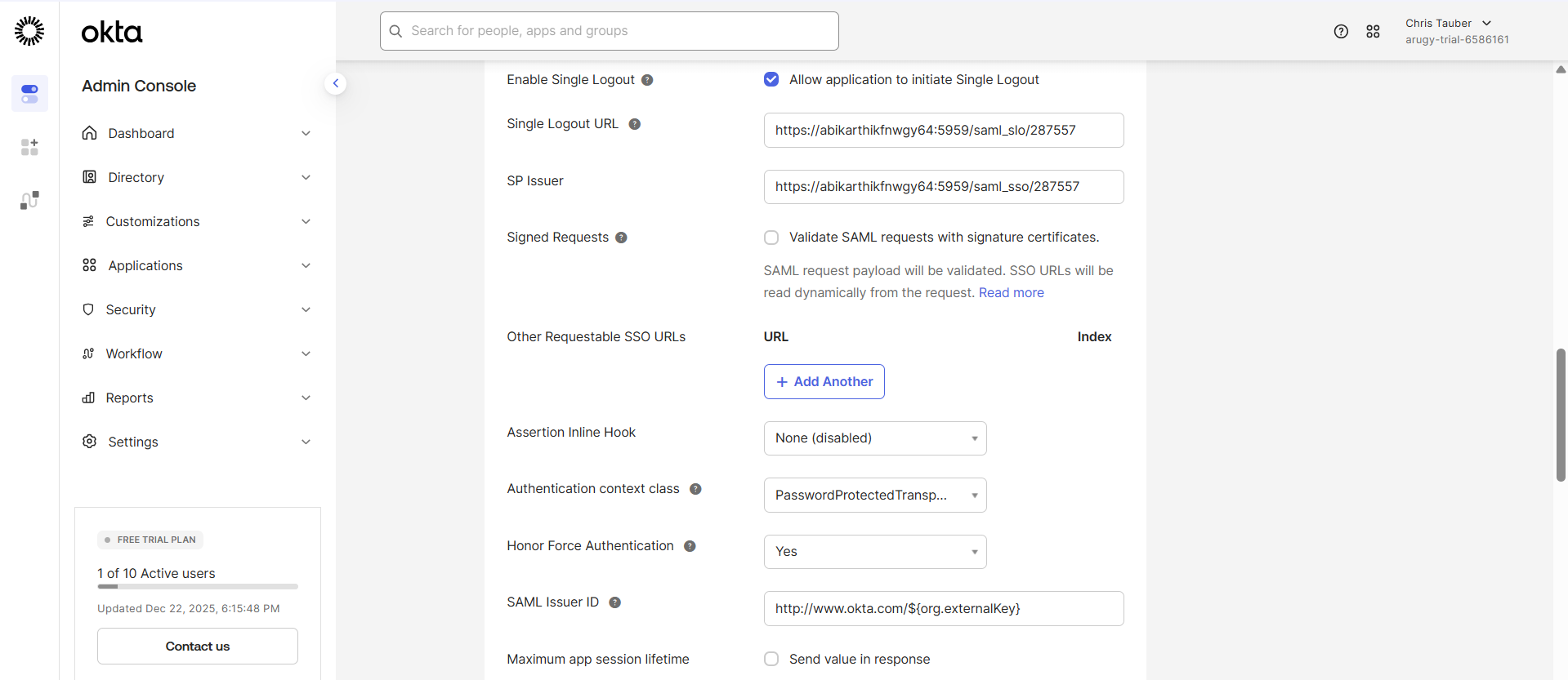 Configure Single Logout URL
