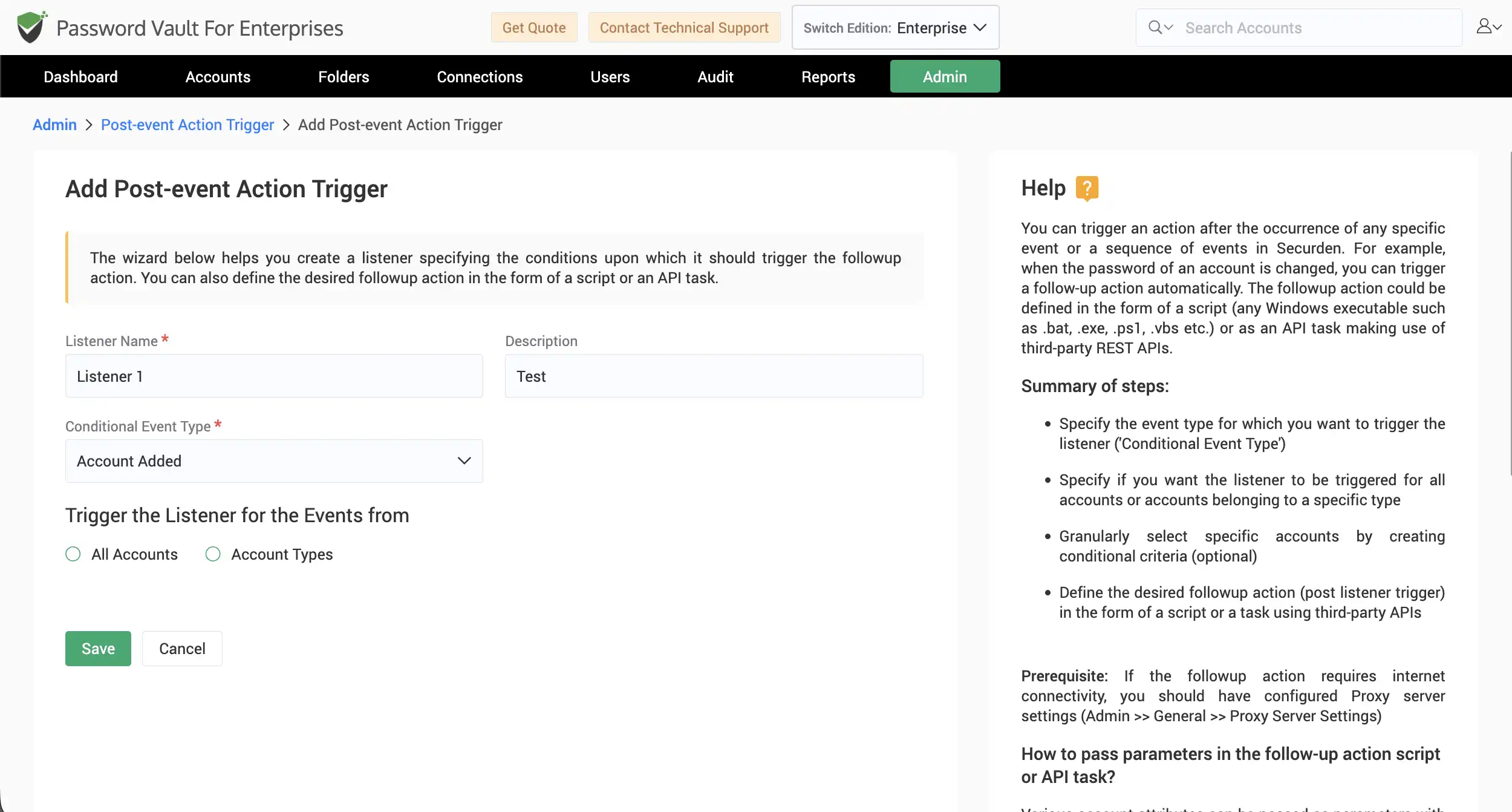 enter the name, description, and type of event for which you want to trigger notification