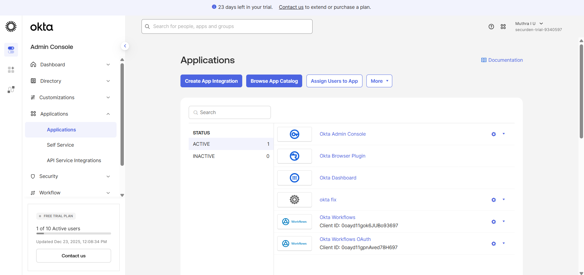 Okta Admin Console