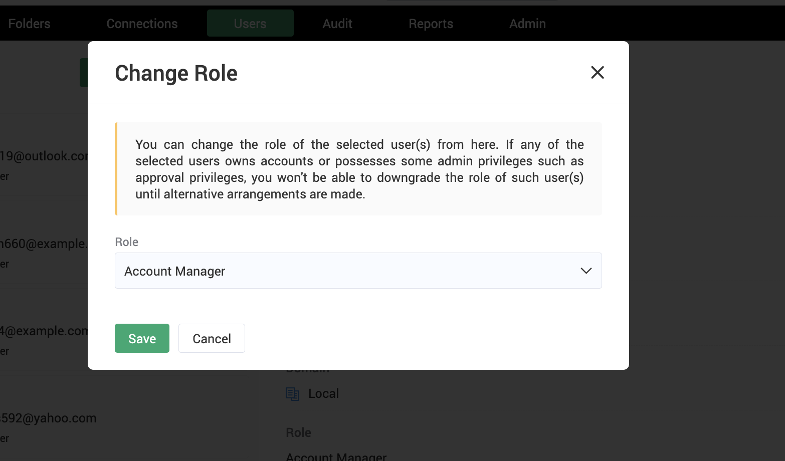 Change user roles in bulk in Securden Password Vault