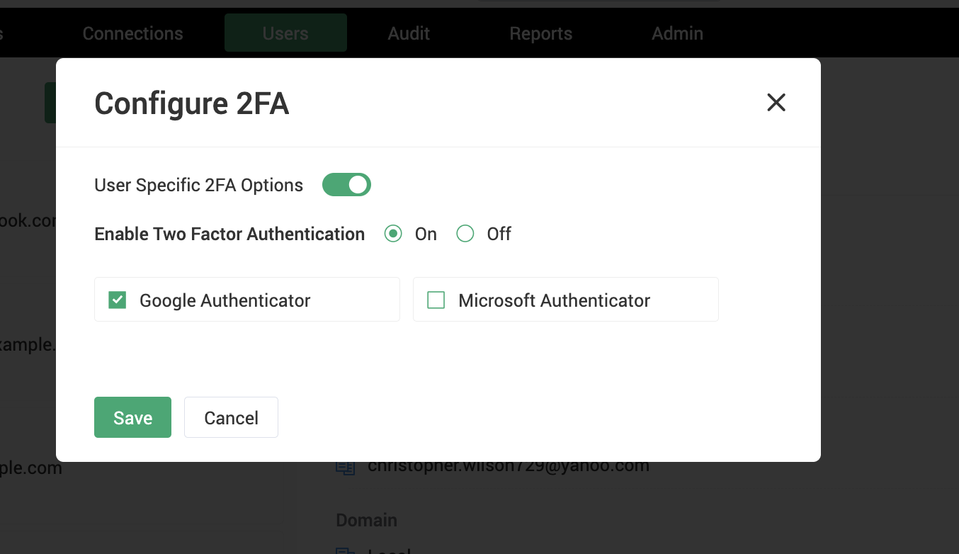 Enabling two-factor authentication for users chosen in bulk