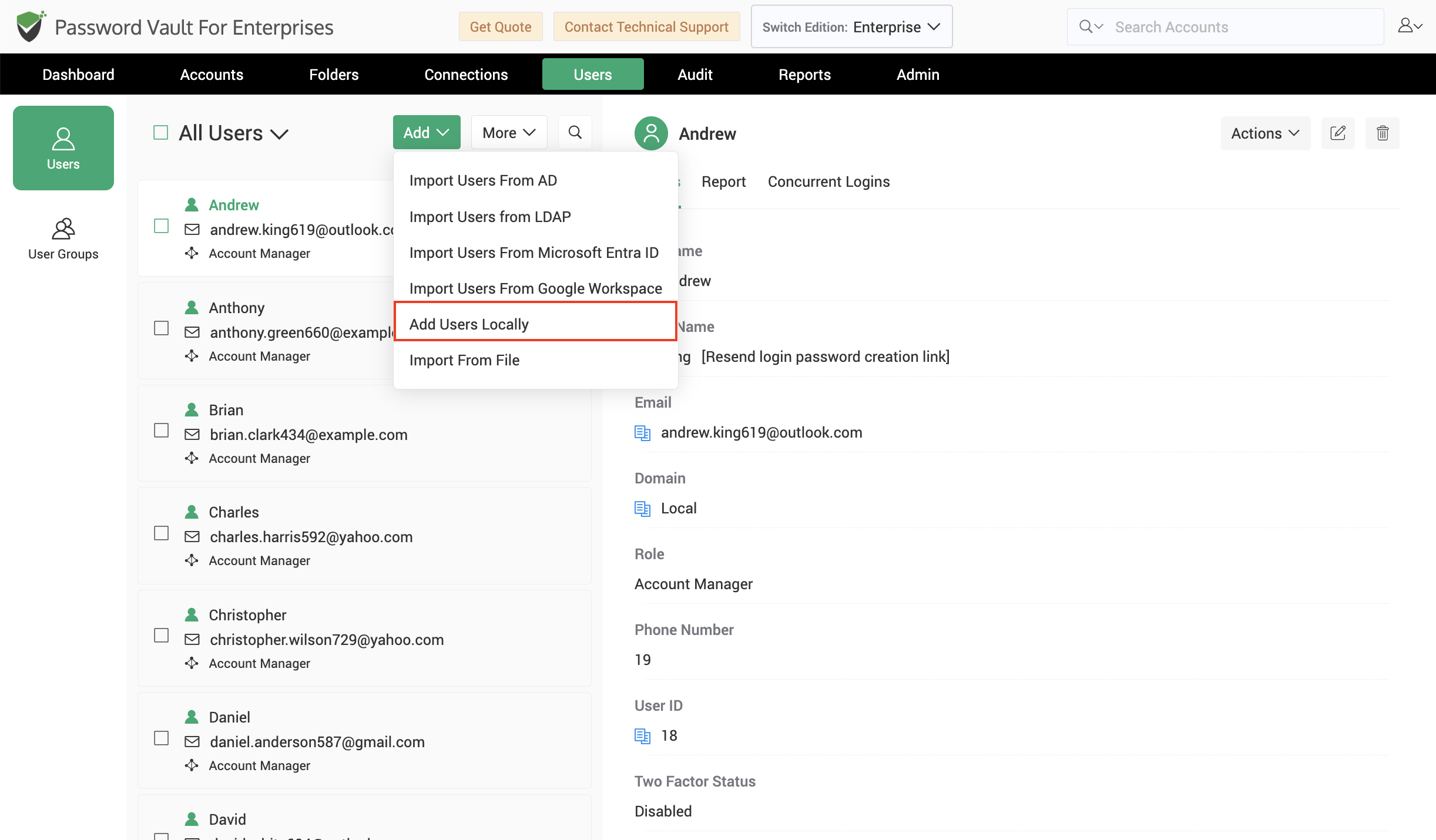 Add Users Locally into Securden Password Vault