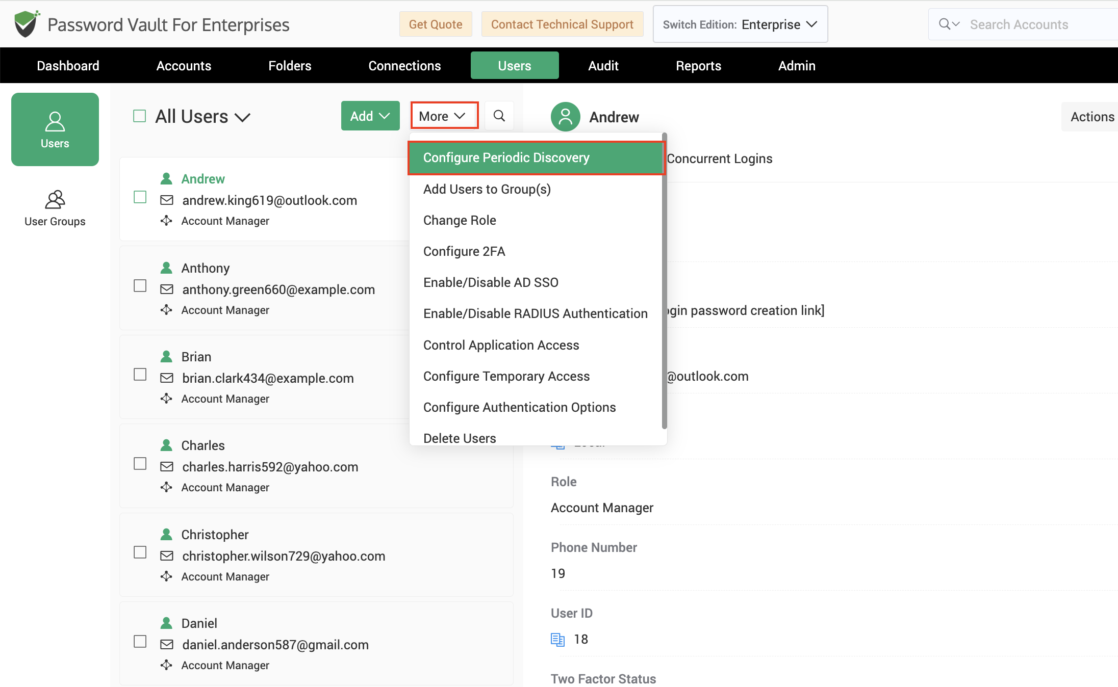 Configure periodic discovery for users in Securden Password Vault