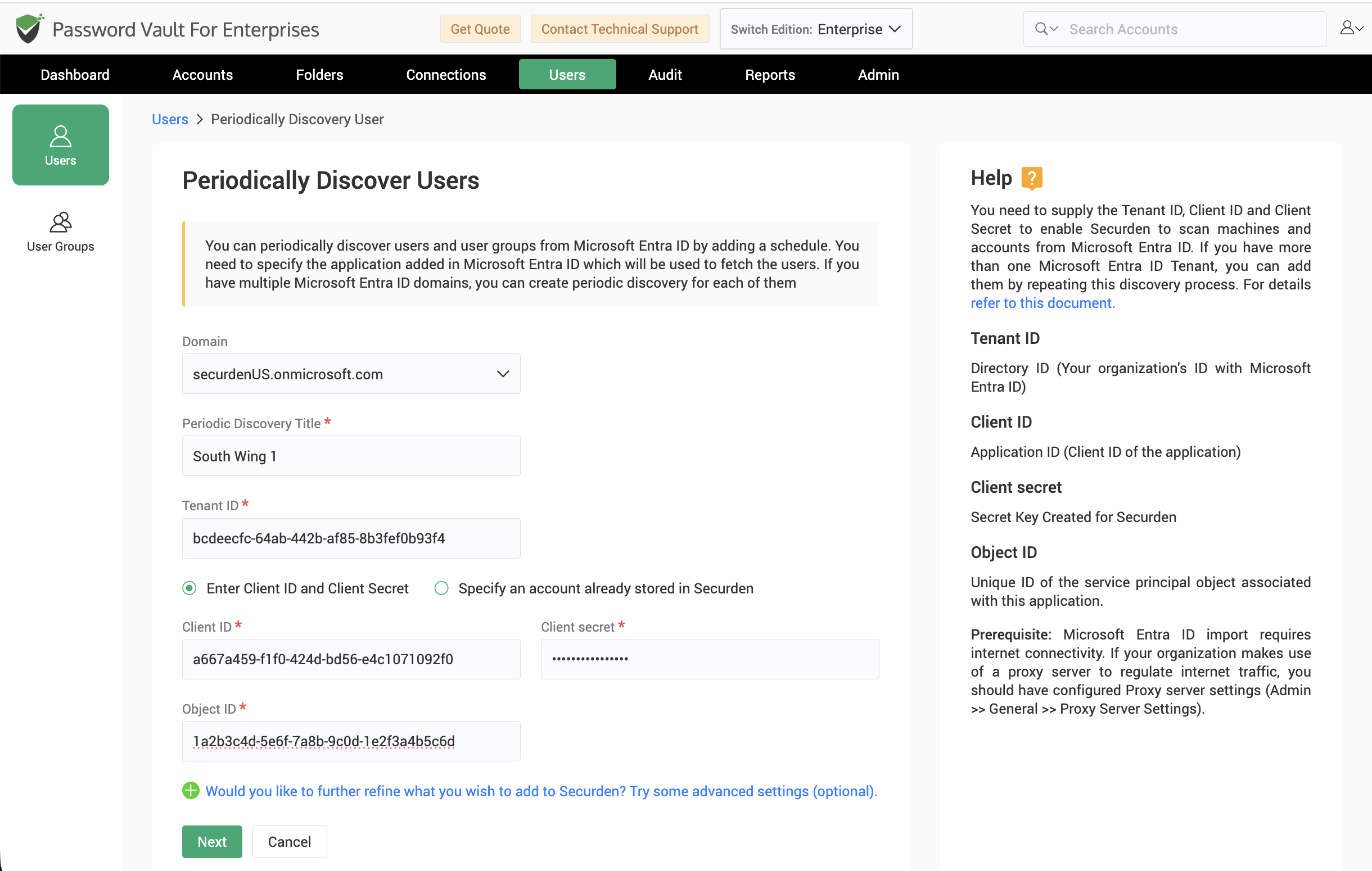 Define a schedule for periodically discovering and importing users into Securden Password Vault