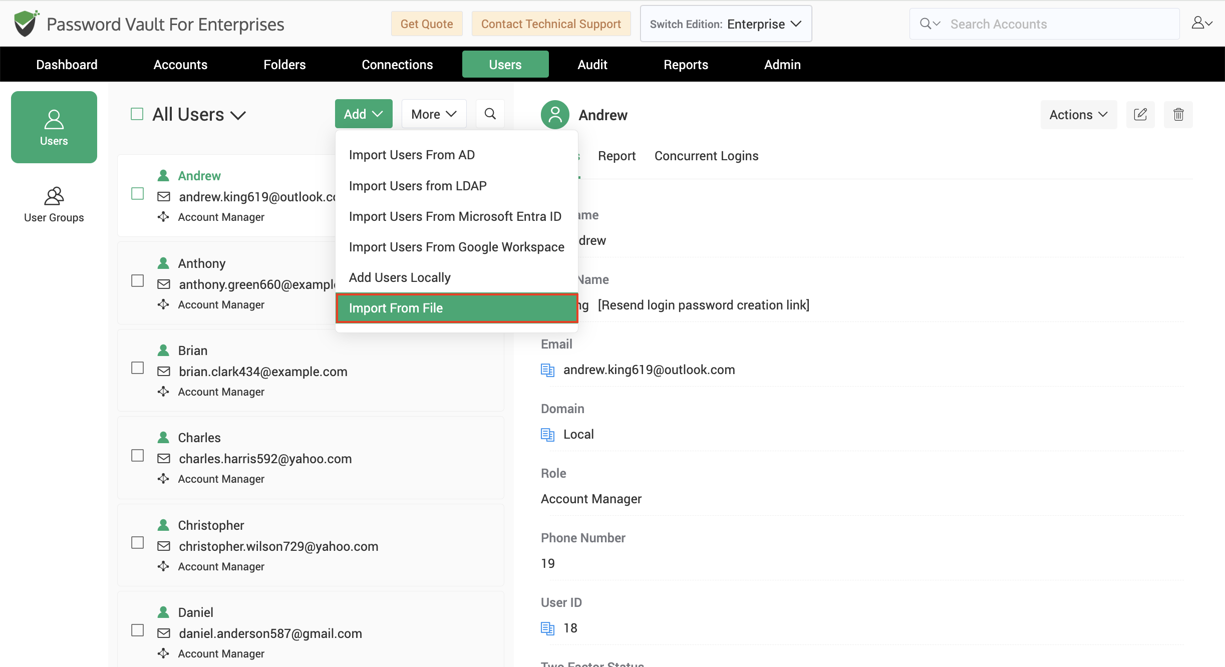 Import Users from file into Securden Password Vault