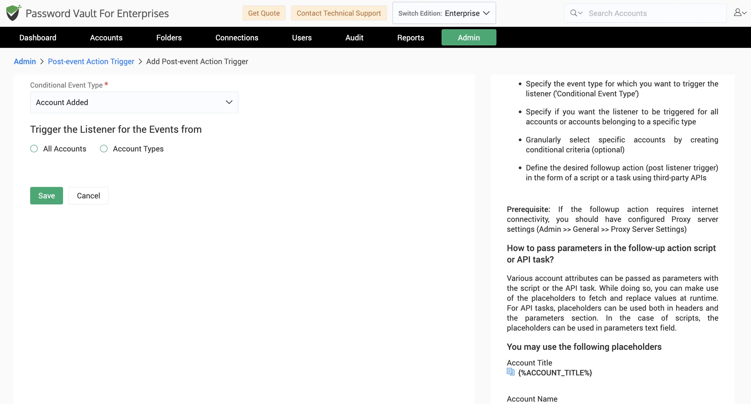 specify the event you want to trigger notification for