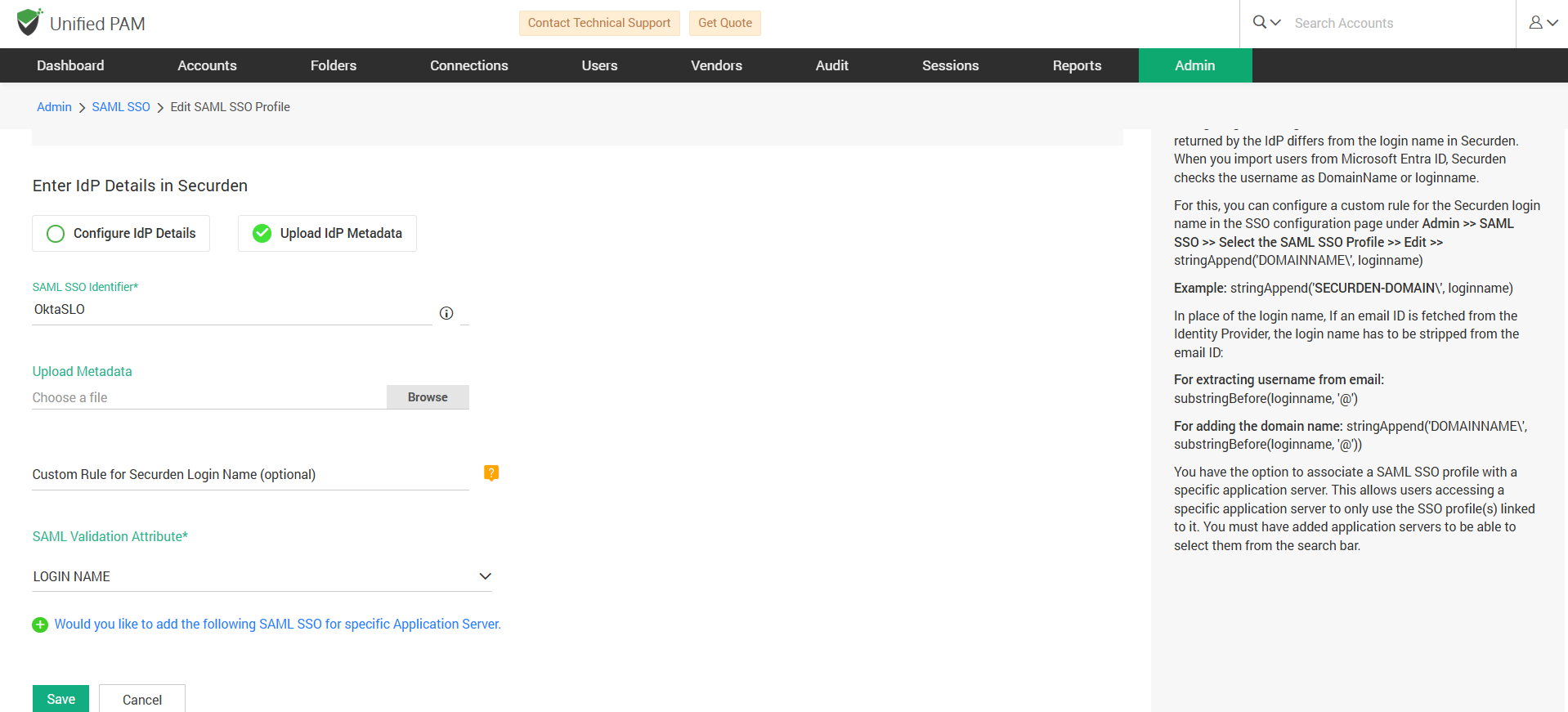 Update Idp Okta Metadata